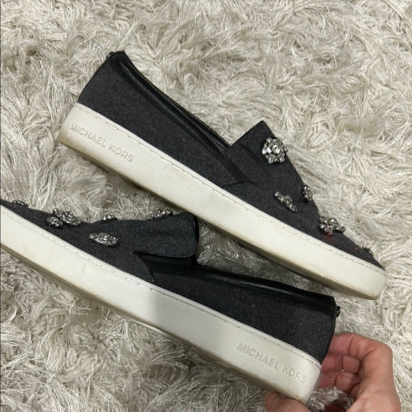 Michael Kors Black Grey and Silver Sneakers with Jeweled Clusters Size 10 / 41 - Picture 6 of 6